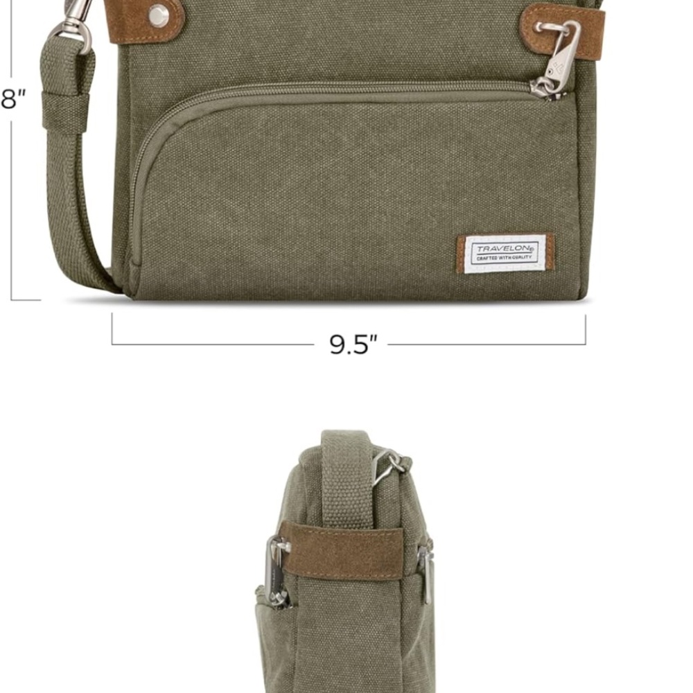 Travelon Olive Green Crossbody Bag with Brown Accents - Picture 3 of 9